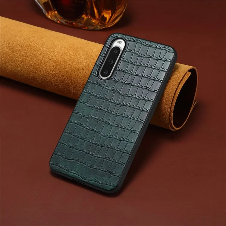 For Sony Xperia 10 V Case Anti-Drop Leather Coated PC+TPU Crocodile Texture Back Cover