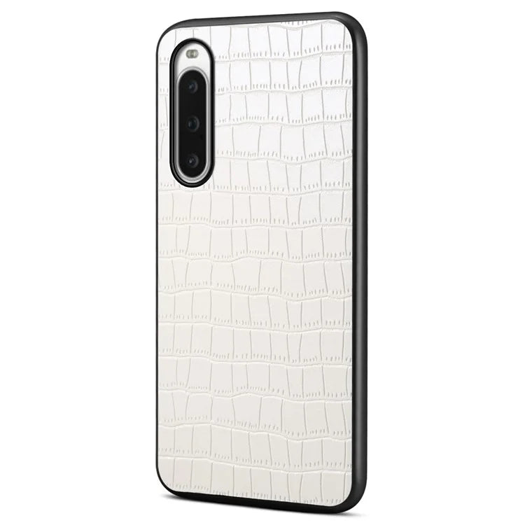 For Sony Xperia 10 V Case Anti-Drop Leather Coated PC+TPU Crocodile Texture Back Cover