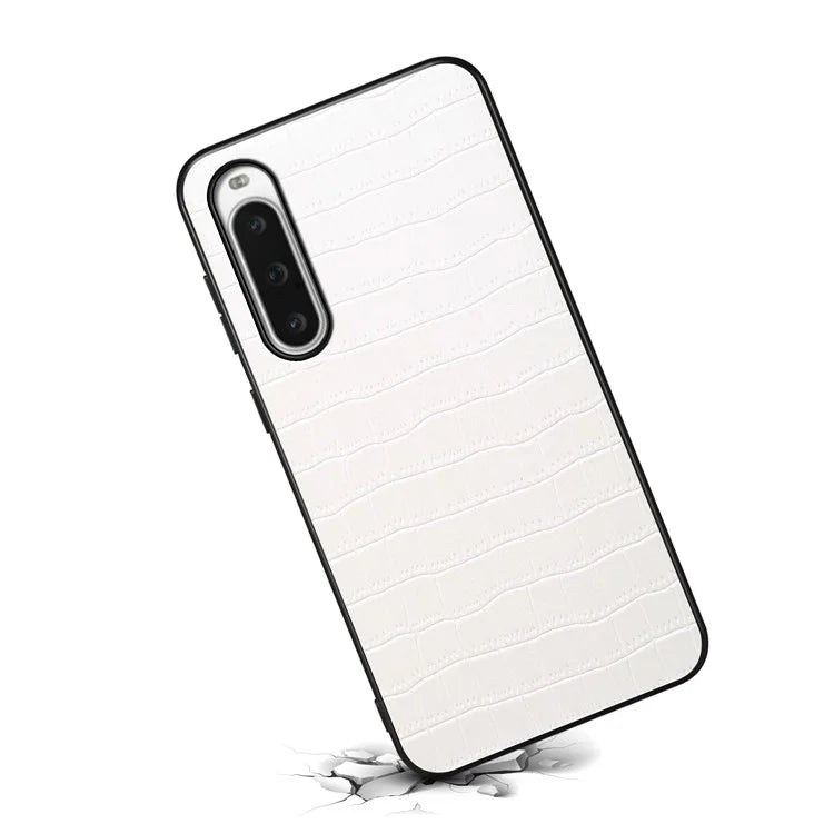 For Sony Xperia 10 V Case Anti-Drop Leather Coated PC+TPU Crocodile Texture Back Cover