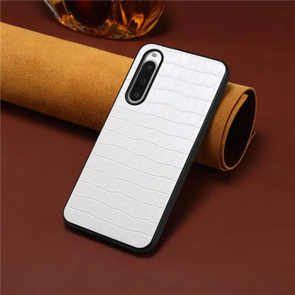 For Sony Xperia 10 V Case Anti-Drop Leather Coated PC+TPU Crocodile Texture Back Cover