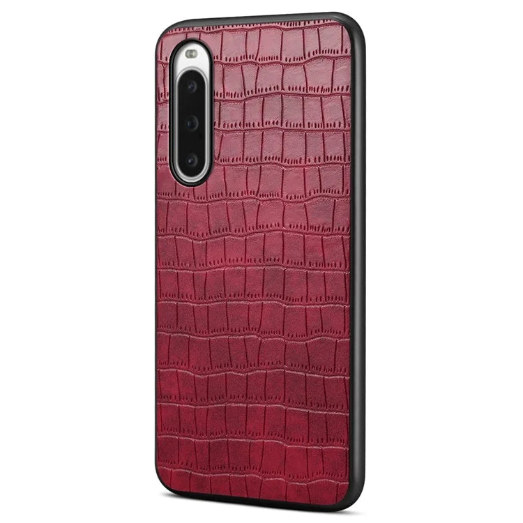 For Sony Xperia 10 V Case Anti-Drop Leather Coated PC+TPU Crocodile Texture Back Cover