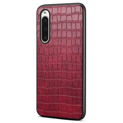 For Sony Xperia 10 V Case Anti-Drop Leather Coated PC+TPU Crocodile Texture Back Cover