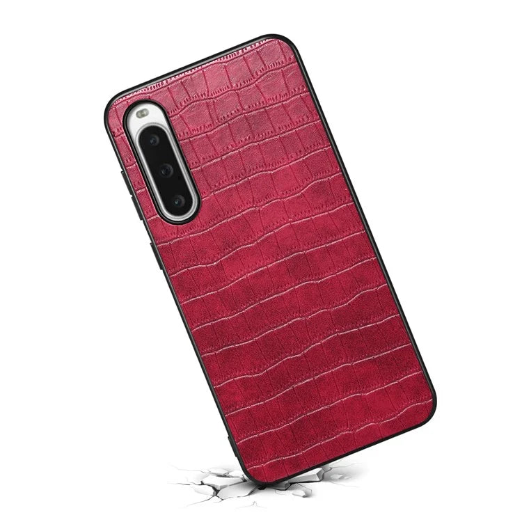 For Sony Xperia 10 V Case Anti-Drop Leather Coated PC+TPU Crocodile Texture Back Cover