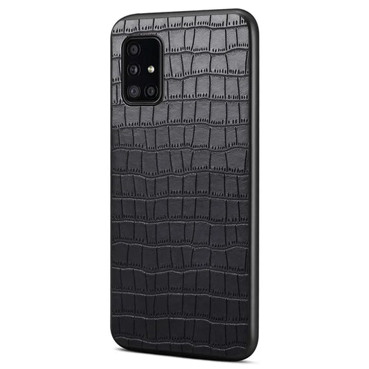 For Samsung Galaxy A51 4G SM-A515 Case PU Leather Coated TPU+PC Non-Slip Grip Phone Cover