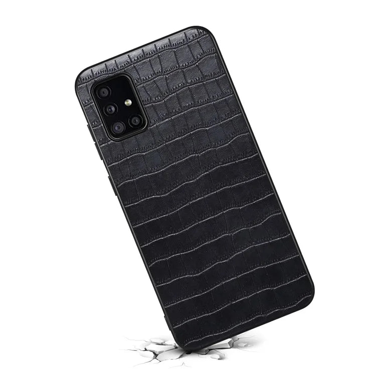 For Samsung Galaxy A51 4G SM-A515 Case PU Leather Coated TPU+PC Non-Slip Grip Phone Cover