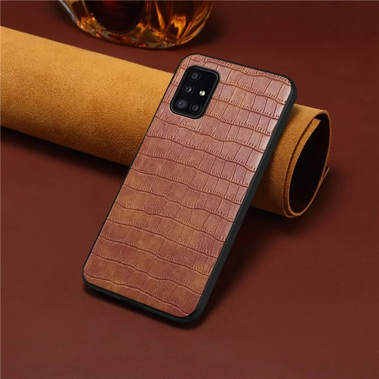 For Samsung Galaxy A51 4G SM-A515 Case PU Leather Coated TPU+PC Non-Slip Grip Phone Cover