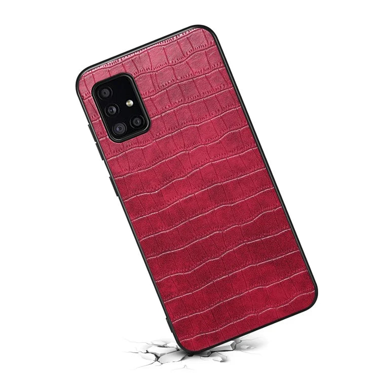 For Samsung Galaxy A51 4G SM-A515 Case PU Leather Coated TPU+PC Non-Slip Grip Phone Cover