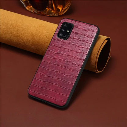 For Samsung Galaxy A51 4G SM-A515 Case PU Leather Coated TPU+PC Non-Slip Grip Phone Cover