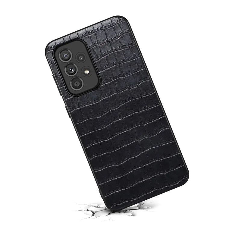 For Samsung Galaxy A33 5G Case PU Leather Coating Phone Back Cover with Luxury Crocodile Texture