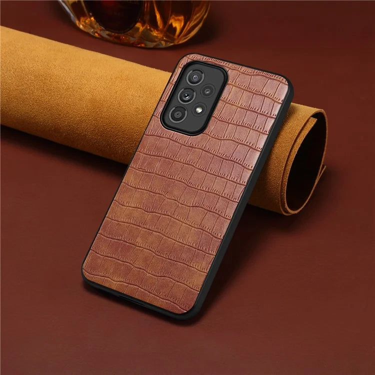 For Samsung Galaxy A33 5G Case PU Leather Coating Phone Back Cover with Luxury Crocodile Texture