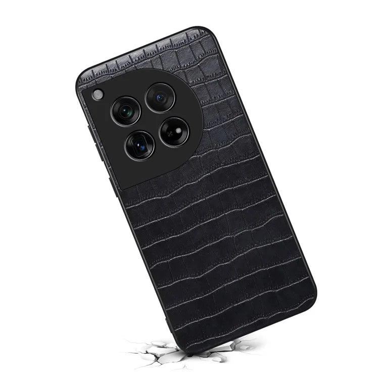 For OnePlus 12 5G Back Case Crocodile Texture Leather Shock-Absorbent Phone Cover