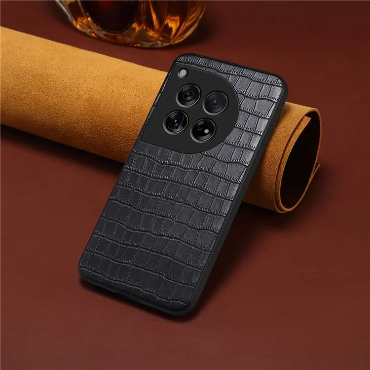 For OnePlus 12 5G Back Case Crocodile Texture Leather Shock-Absorbent Phone Cover