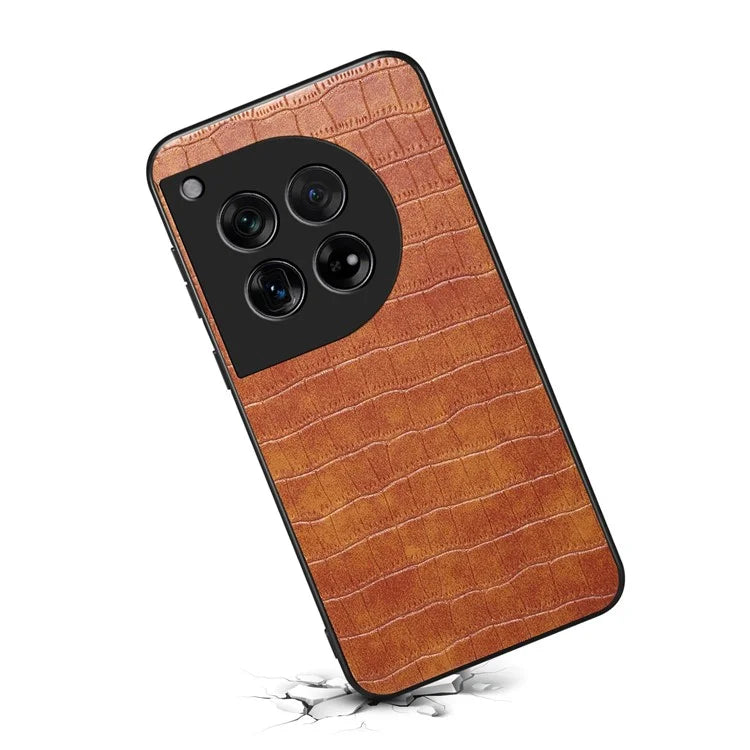 For OnePlus 12 5G Back Case Crocodile Texture Leather Shock-Absorbent Phone Cover