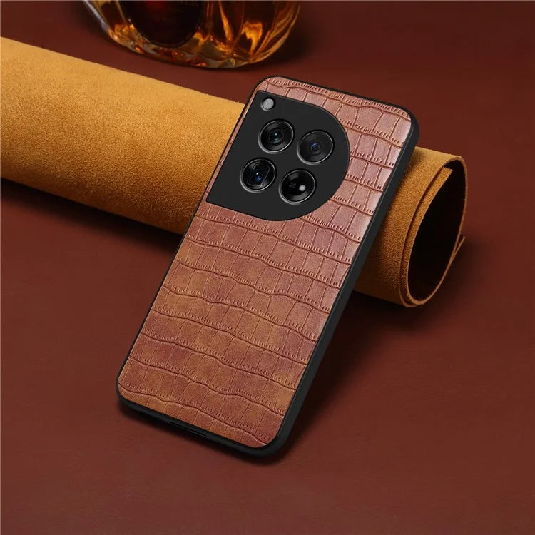 For OnePlus 12 5G Back Case Crocodile Texture Leather Shock-Absorbent Phone Cover