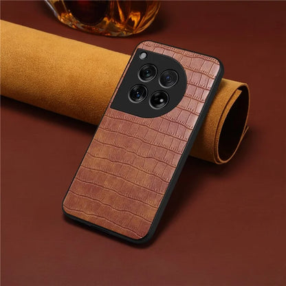 For OnePlus 12 5G Back Case Crocodile Texture Leather Shock-Absorbent Phone Cover