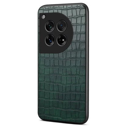 For OnePlus 12 5G Back Case Crocodile Texture Leather Shock-Absorbent Phone Cover