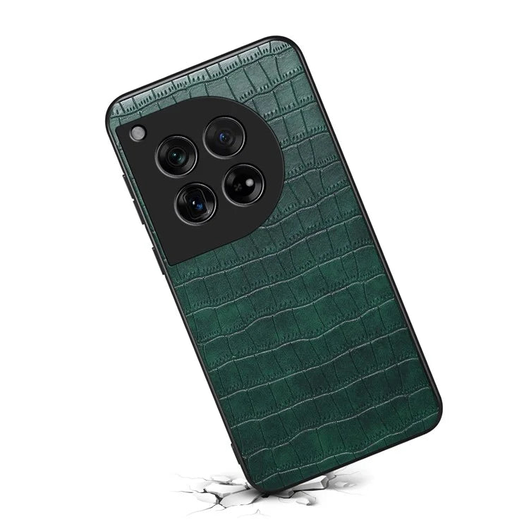 For OnePlus 12 5G Back Case Crocodile Texture Leather Shock-Absorbent Phone Cover