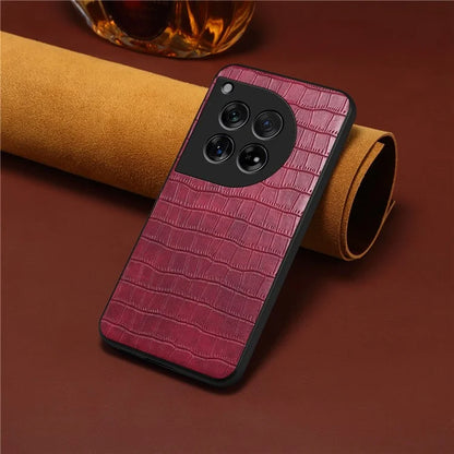 For OnePlus 12 5G Back Case Crocodile Texture Leather Shock-Absorbent Phone Cover