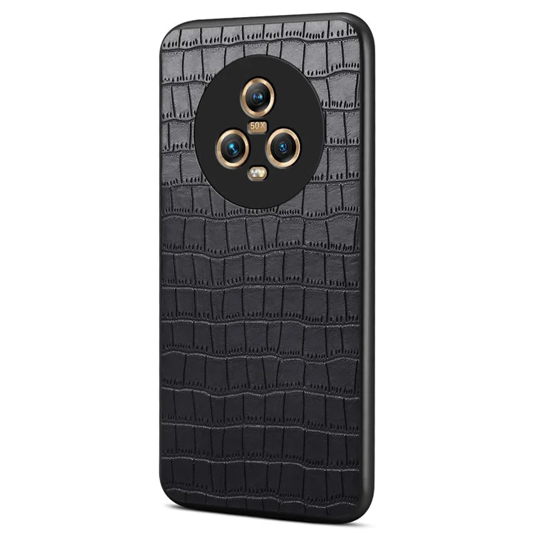 For Honor Magic5 Case PU Leather Coated PC+TPU Phone Protector with Alligator Texture Design