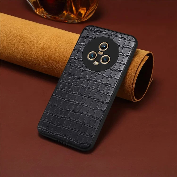 For Honor Magic5 Case PU Leather Coated PC+TPU Phone Protector with Alligator Texture Design
