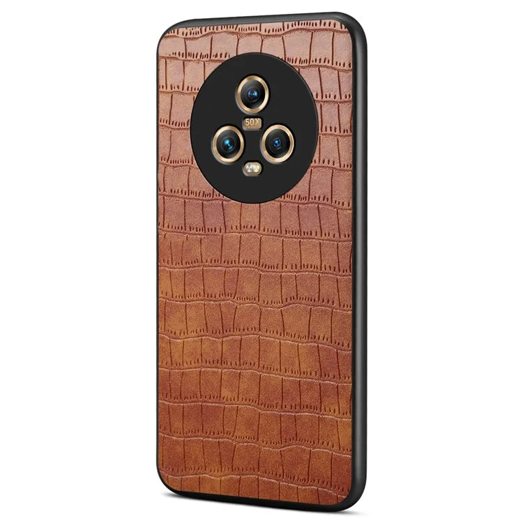 For Honor Magic5 Case PU Leather Coated PC+TPU Phone Protector with Alligator Texture Design