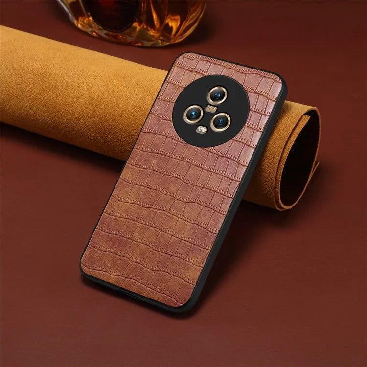 For Honor Magic5 Case PU Leather Coated PC+TPU Phone Protector with Alligator Texture Design