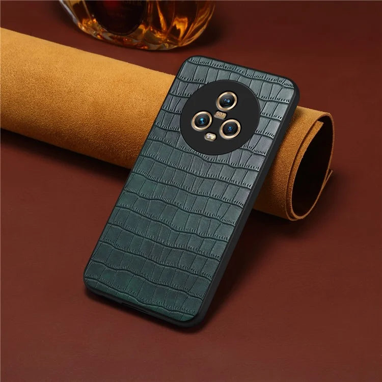 For Honor Magic5 Case PU Leather Coated PC+TPU Phone Protector with Alligator Texture Design