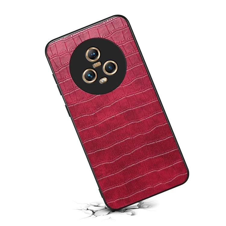 For Honor Magic5 Case PU Leather Coated PC+TPU Phone Protector with Alligator Texture Design