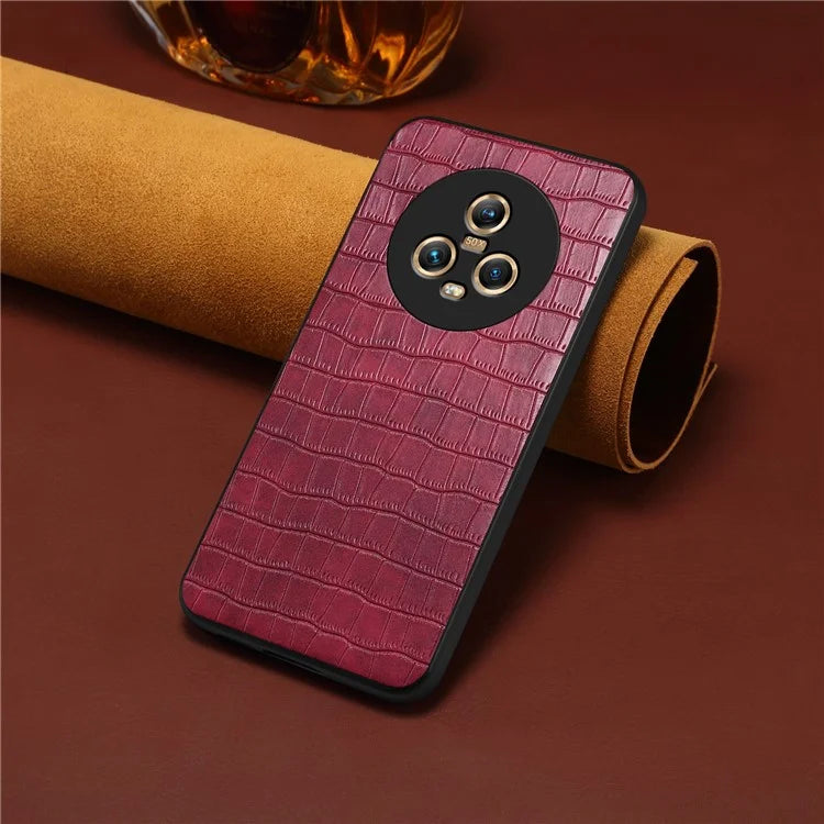For Honor Magic5 Case PU Leather Coated PC+TPU Phone Protector with Alligator Texture Design