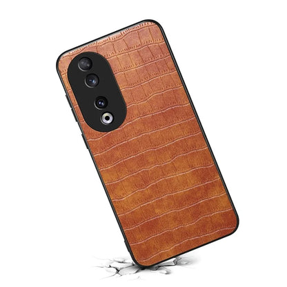 For Honor 90 Back Case Leather Coated PC+TPU Crocodile Texture Shock Absorbing Phone Shell