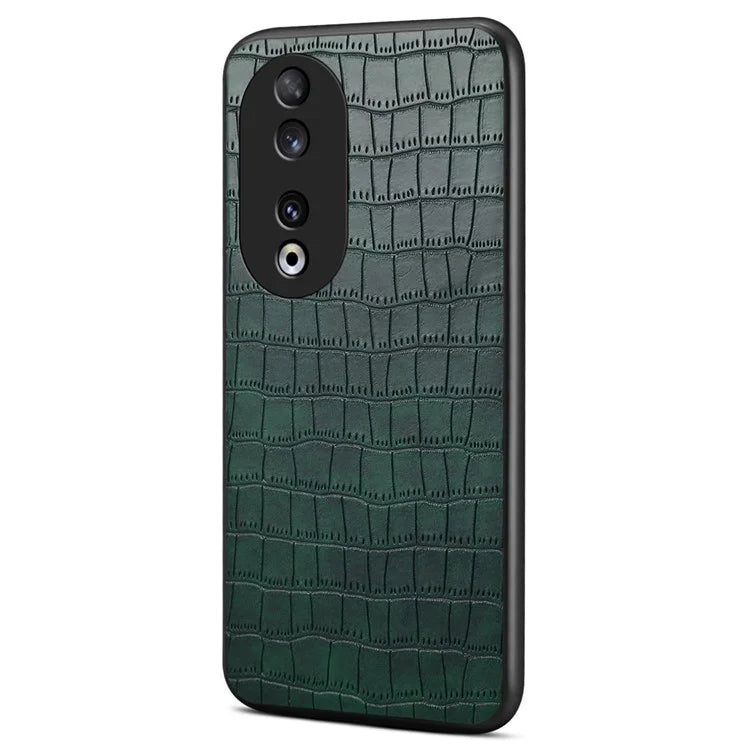 For Honor 90 Back Case Leather Coated PC+TPU Crocodile Texture Shock Absorbing Phone Shell
