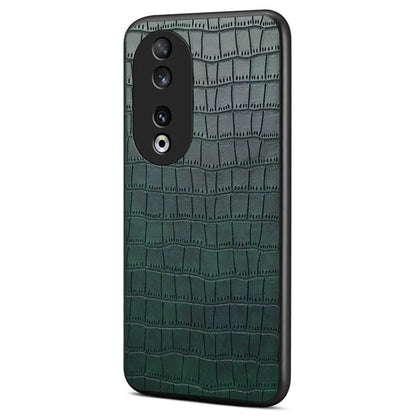 For Honor 90 Back Case Leather Coated PC+TPU Crocodile Texture Shock Absorbing Phone Shell