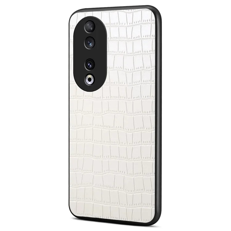 For Honor 90 Back Case Leather Coated PC+TPU Crocodile Texture Shock Absorbing Phone Shell