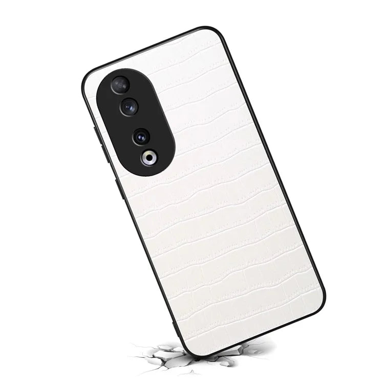 For Honor 90 Back Case Leather Coated PC+TPU Crocodile Texture Shock Absorbing Phone Shell