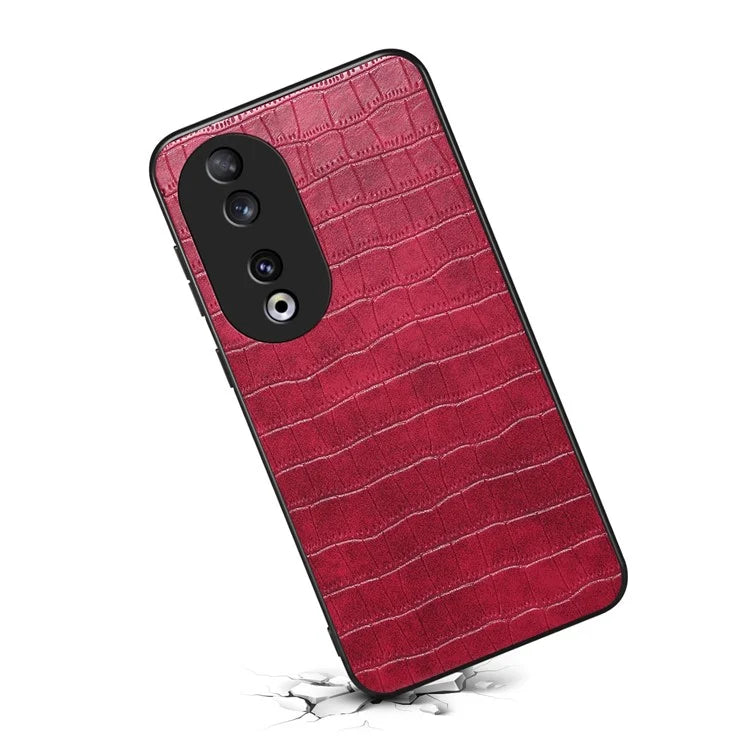 For Honor 90 Back Case Leather Coated PC+TPU Crocodile Texture Shock Absorbing Phone Shell