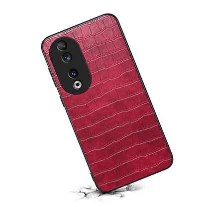 For Honor 90 Back Case Leather Coated PC+TPU Crocodile Texture Shock Absorbing Phone Shell