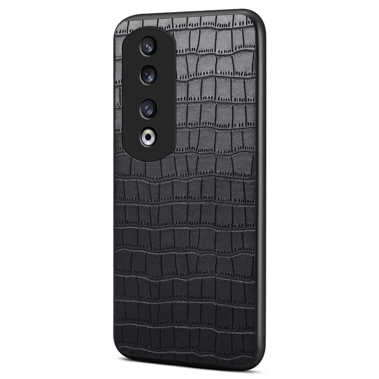 For Honor 90 Pro Case Leather+PC+TPU Hybrid Shell Crocodile Textured Phone Cover