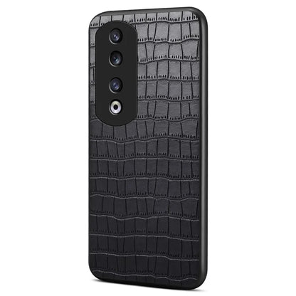 For Honor 90 Pro Case Leather+PC+TPU Hybrid Shell Crocodile Textured Phone Cover