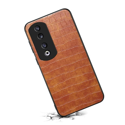 For Honor 90 Pro Case Leather+PC+TPU Hybrid Shell Crocodile Textured Phone Cover