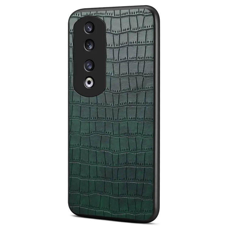 For Honor 90 Pro Case Leather+PC+TPU Hybrid Shell Crocodile Textured Phone Cover