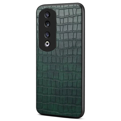 For Honor 90 Pro Case Leather+PC+TPU Hybrid Shell Crocodile Textured Phone Cover