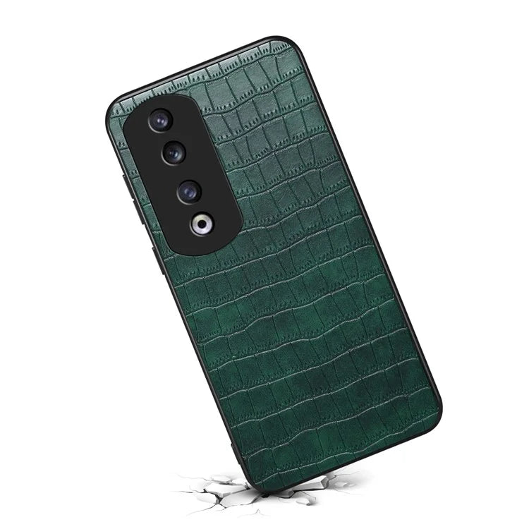 For Honor 90 Pro Case Leather+PC+TPU Hybrid Shell Crocodile Textured Phone Cover