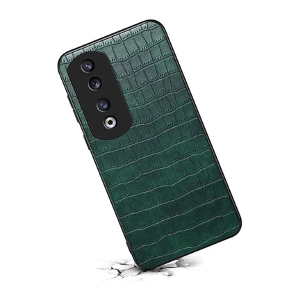 For Honor 90 Pro Case Leather+PC+TPU Hybrid Shell Crocodile Textured Phone Cover
