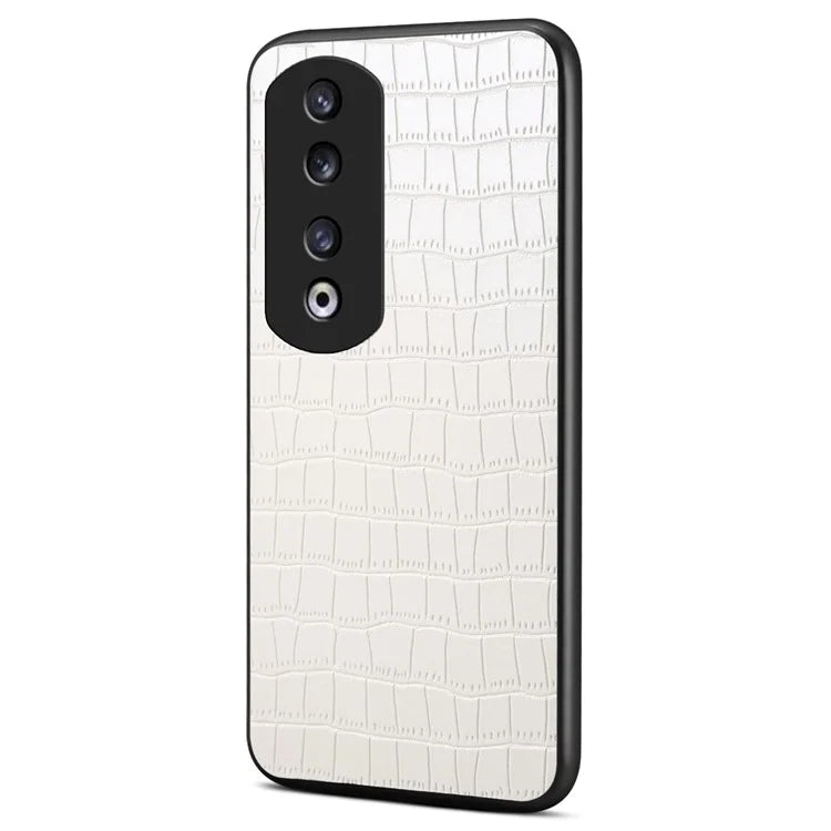 For Honor 90 Pro Case Leather+PC+TPU Hybrid Shell Crocodile Textured Phone Cover