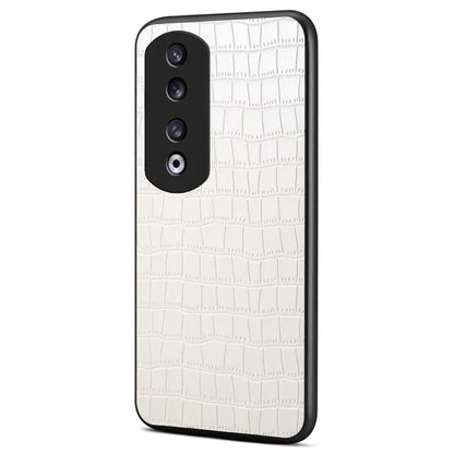 For Honor 90 Pro Case Leather+PC+TPU Hybrid Shell Crocodile Textured Phone Cover