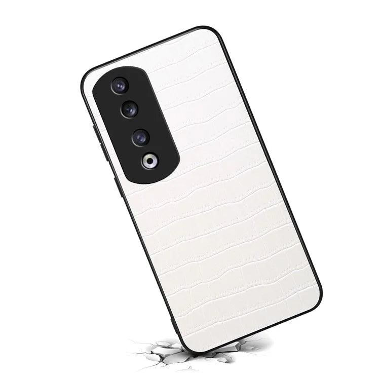 For Honor 90 Pro Case Leather+PC+TPU Hybrid Shell Crocodile Textured Phone Cover