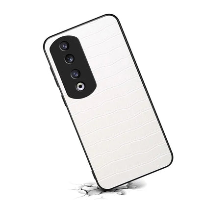 For Honor 90 Pro Case Leather+PC+TPU Hybrid Shell Crocodile Textured Phone Cover