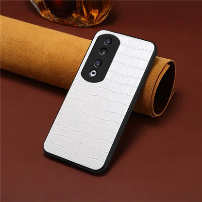 For Honor 90 Pro Case Leather+PC+TPU Hybrid Shell Crocodile Textured Phone Cover