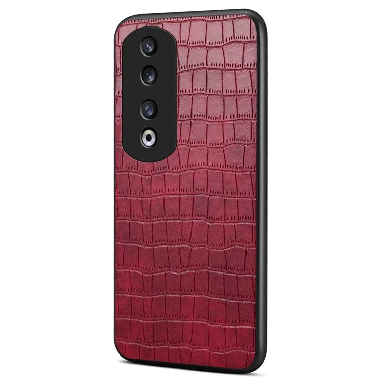 For Honor 90 Pro Case Leather+PC+TPU Hybrid Shell Crocodile Textured Phone Cover