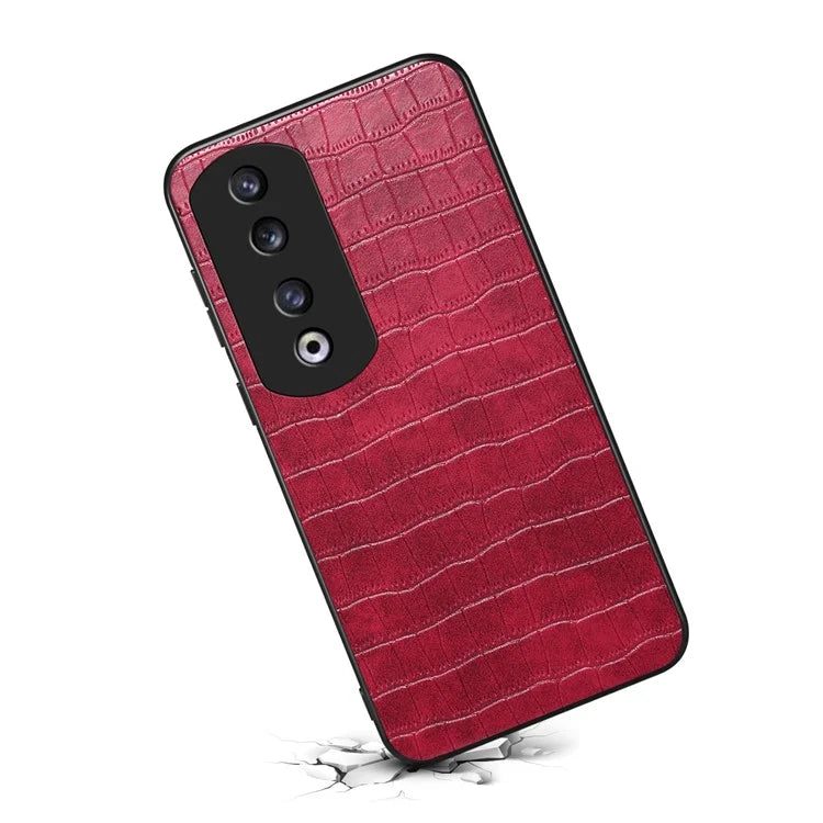 For Honor 90 Pro Case Leather+PC+TPU Hybrid Shell Crocodile Textured Phone Cover